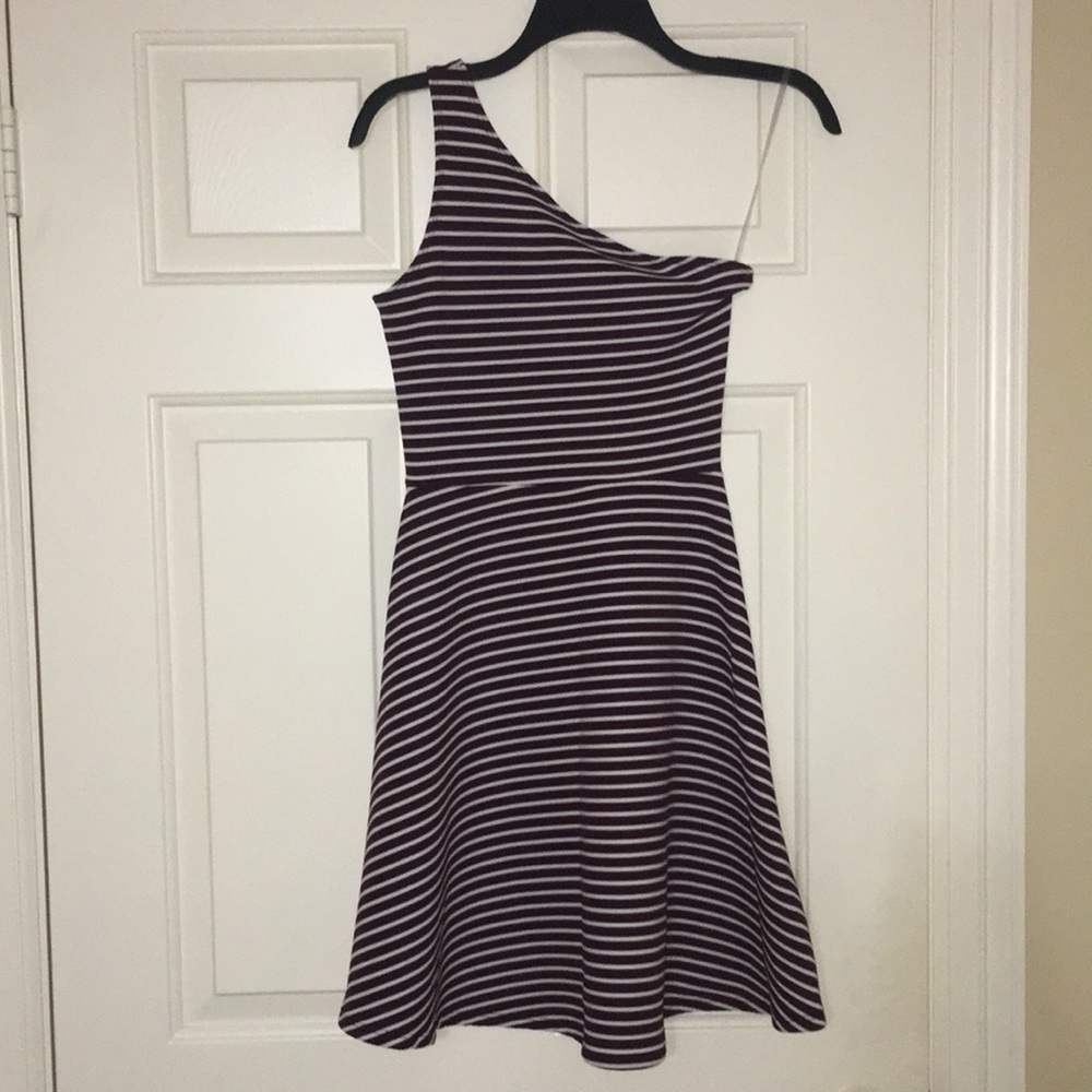 Maroon and white striped dress